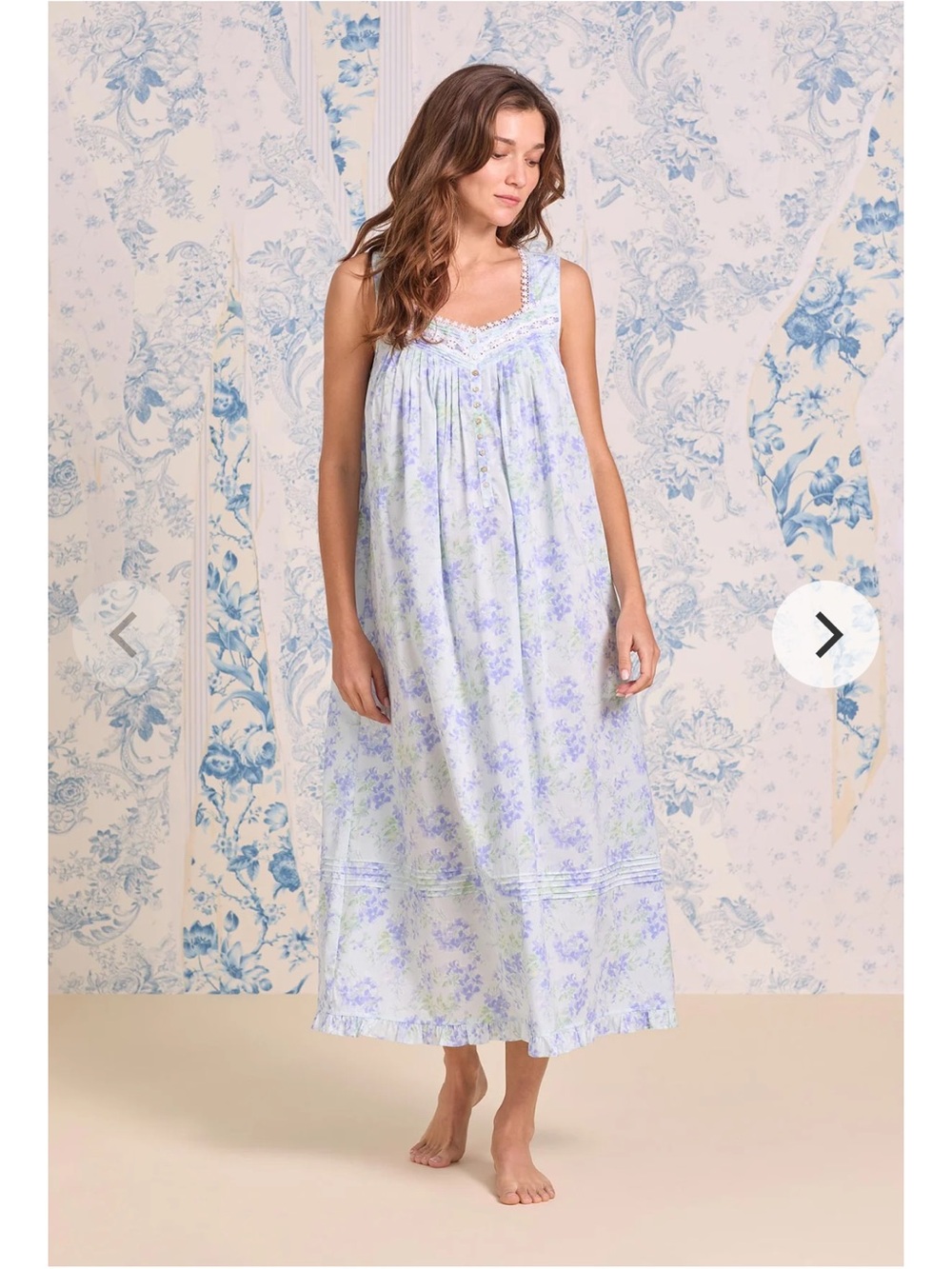 Eileen West Bloom Ballet Blue and White Floral Cotton Maxi Nightgown